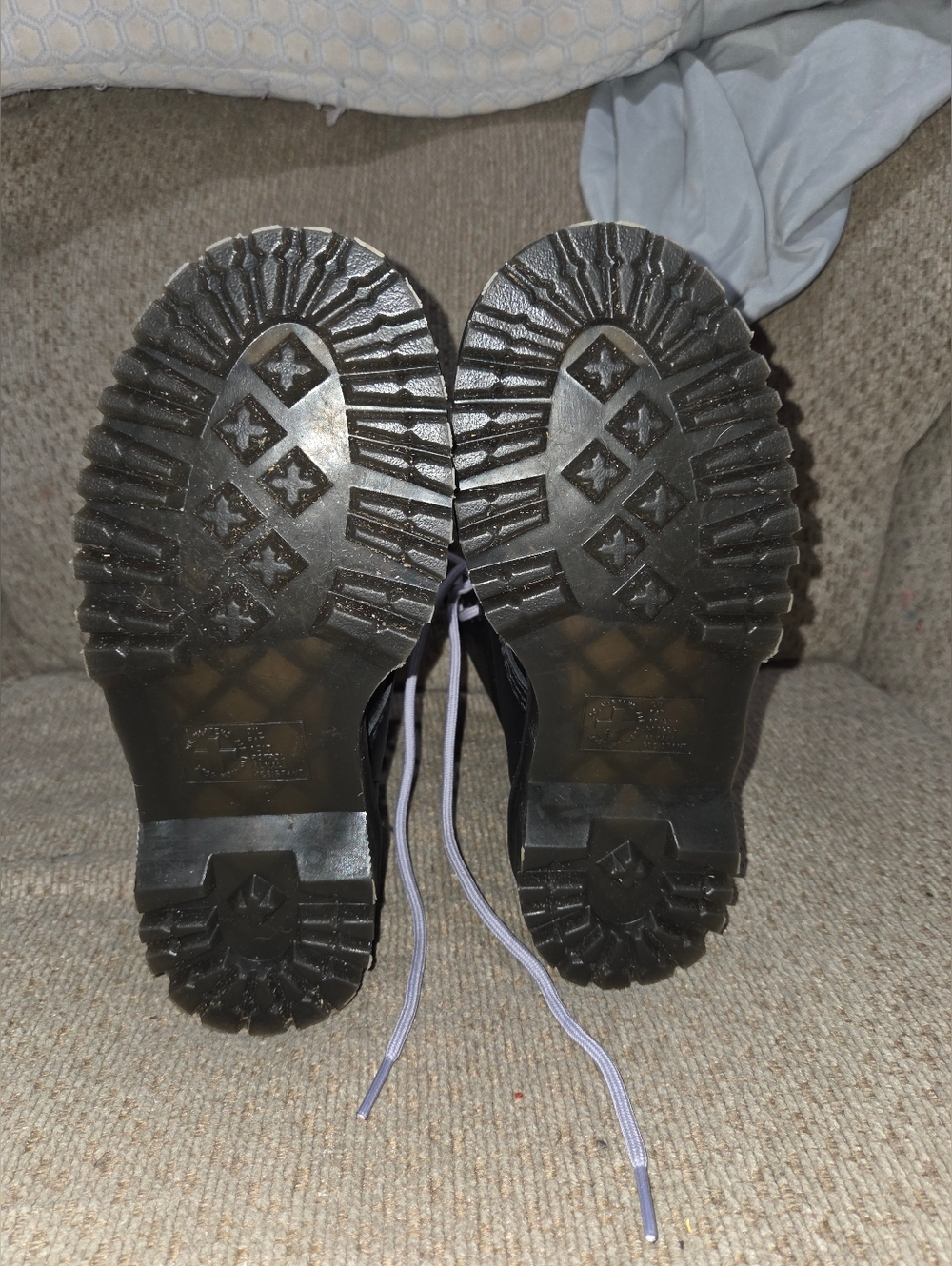 Dr Martens Black Lace-Up Combat Boots with Lilac Heart Accents - Picture 3 of 5